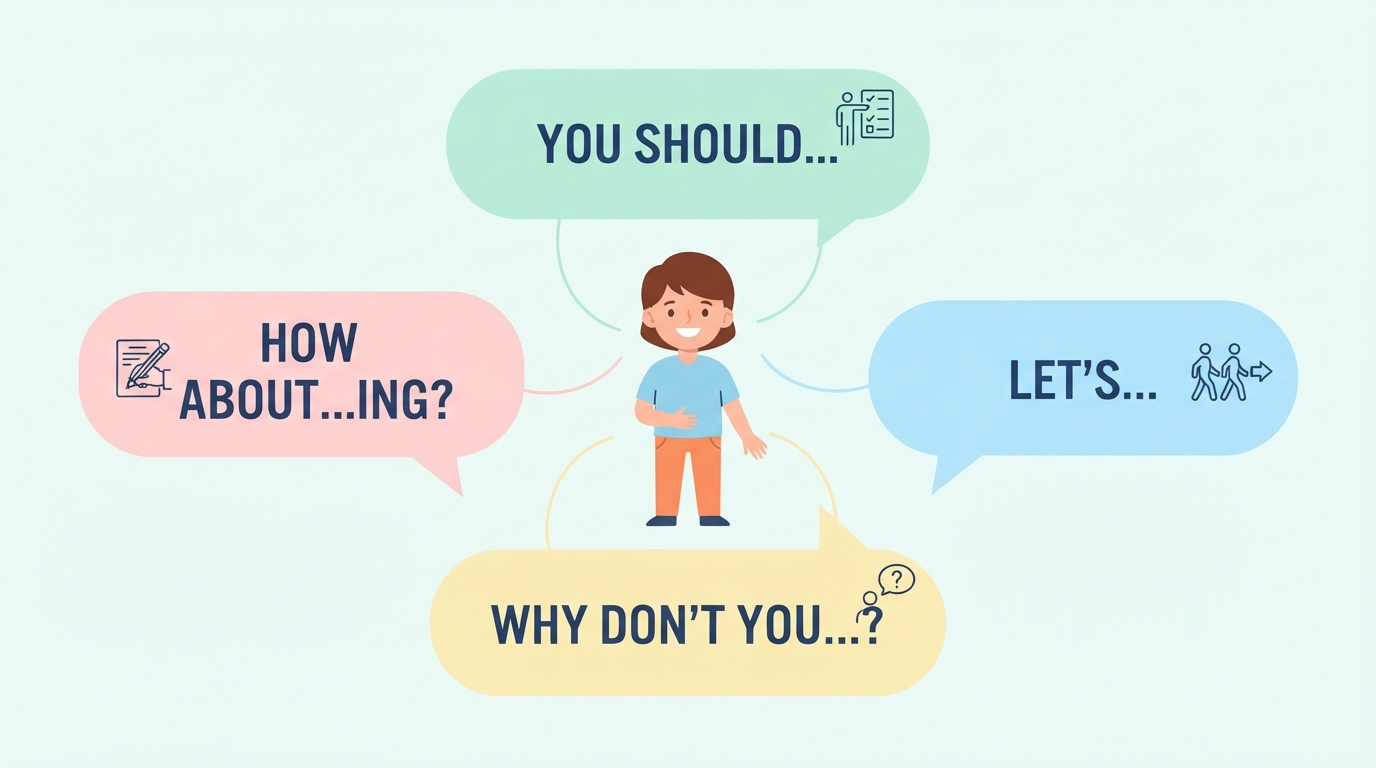 Diagram of speech bubbles showing different ways to give advice and suggestions