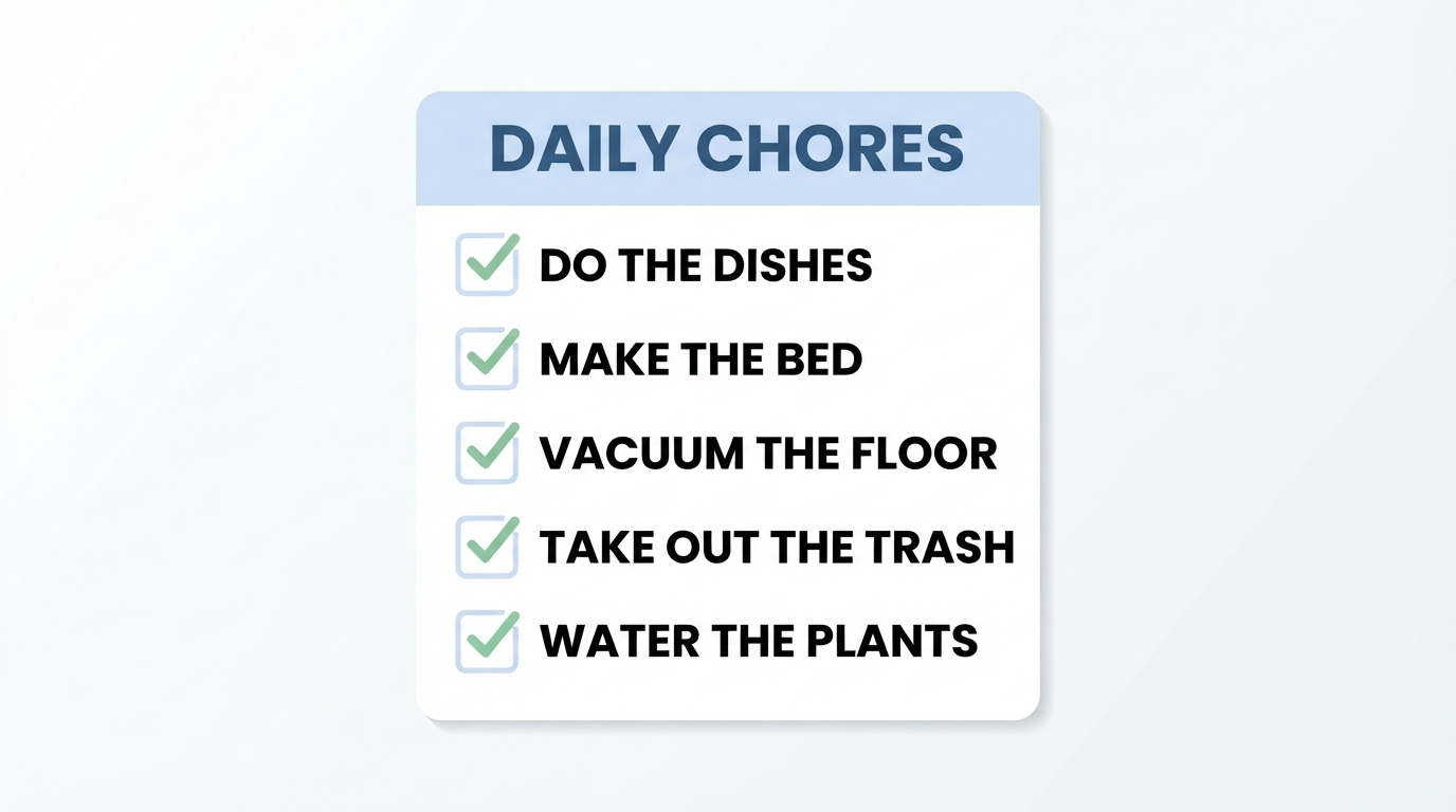 Checklist diagram of five household chores