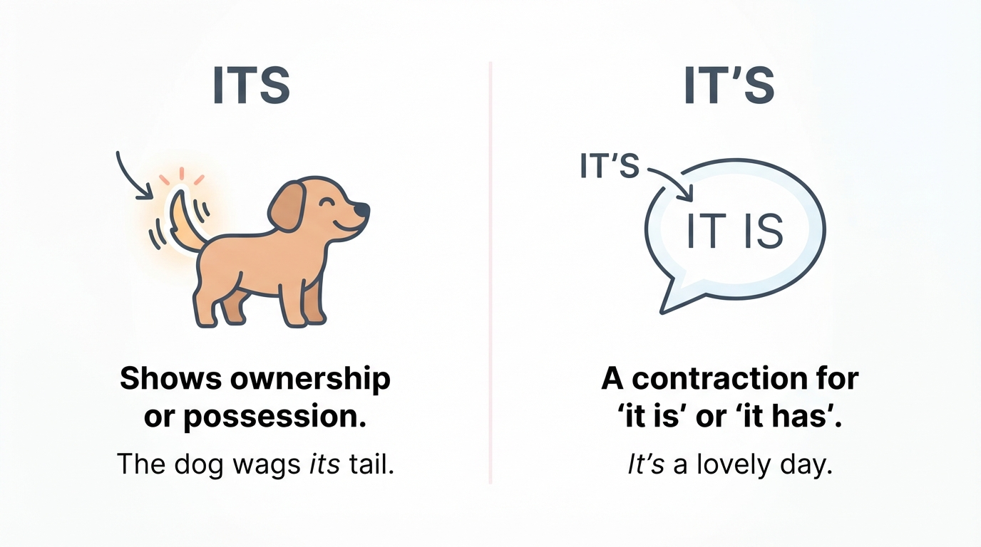 Diagram contrasting its as possession and it's as a contraction of it is
