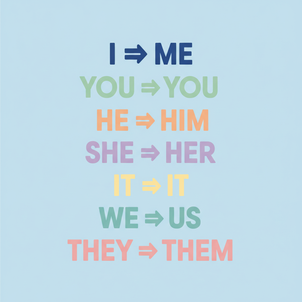 List pairing subject pronouns with object pronouns