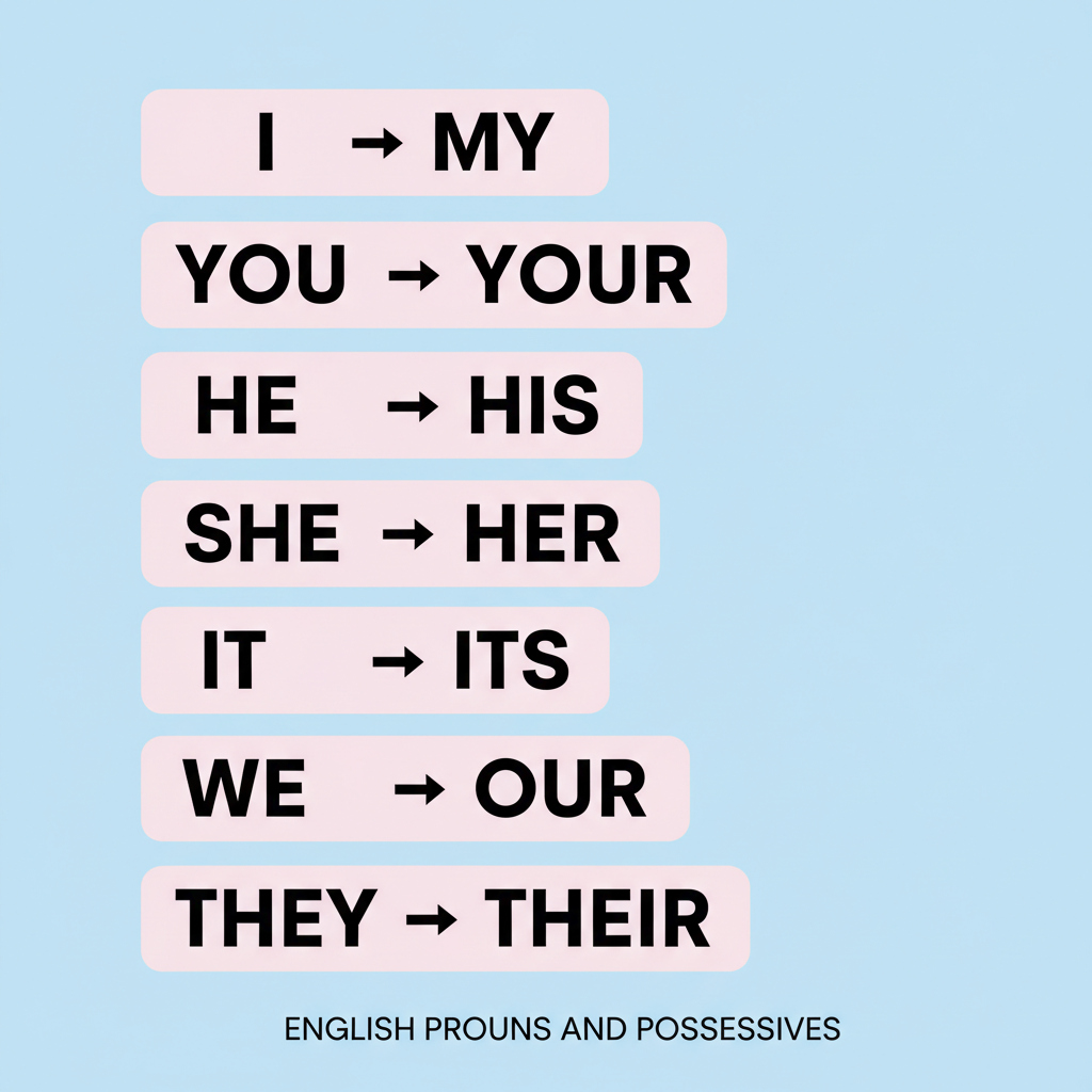 Diagram pairing personal pronouns with possessive adjectives