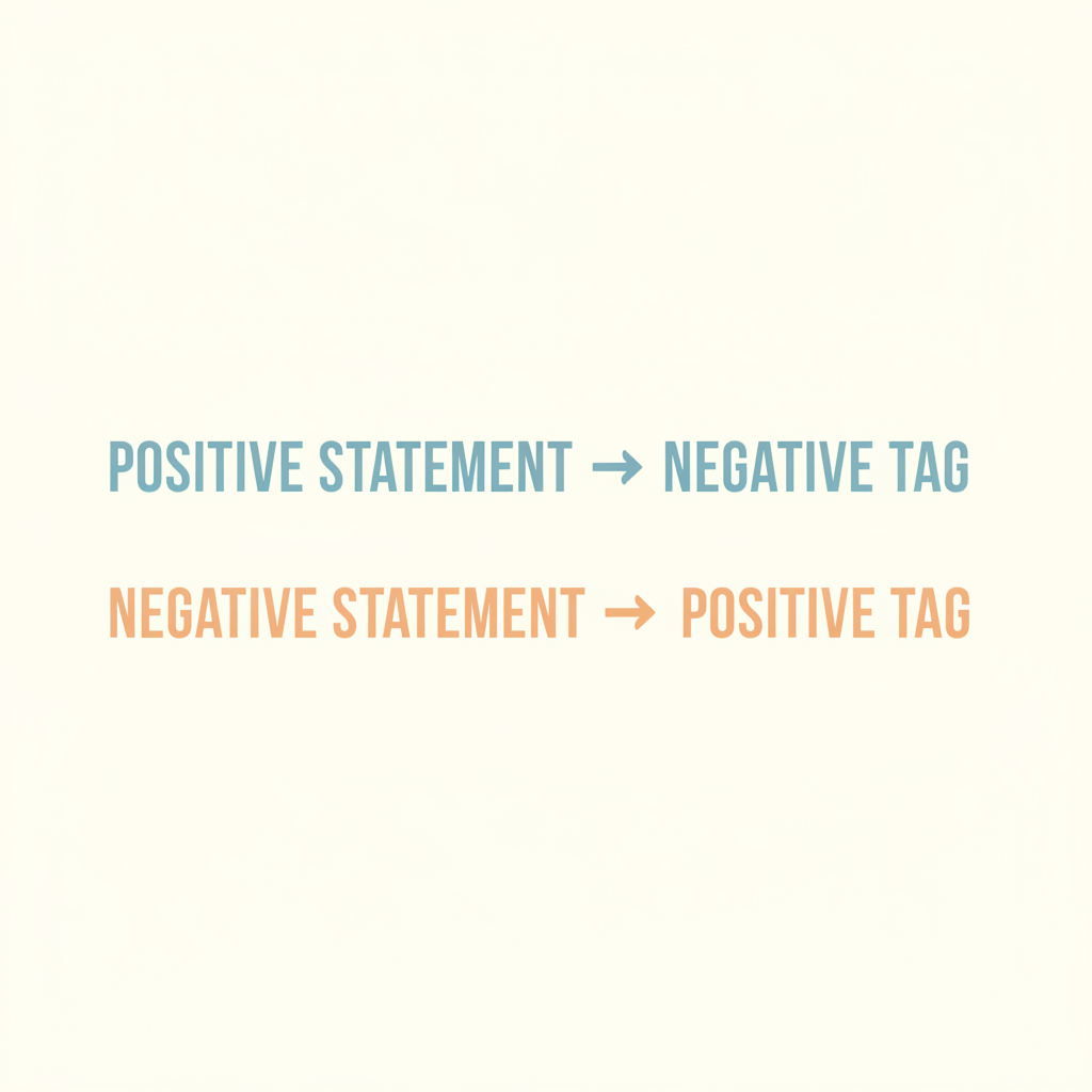 Diagram of the question tag rule: positive statements take negative tags and vice versa