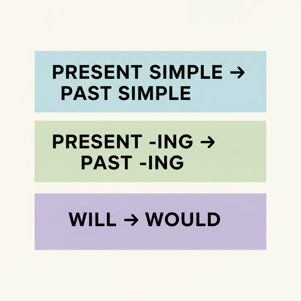 Table diagram of tense backshift rules in reported speech