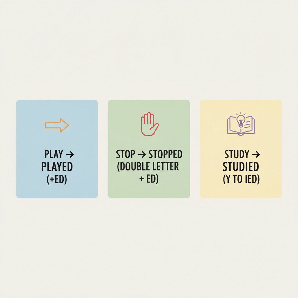 Diagram of spelling rules for regular past tense -ed verbs