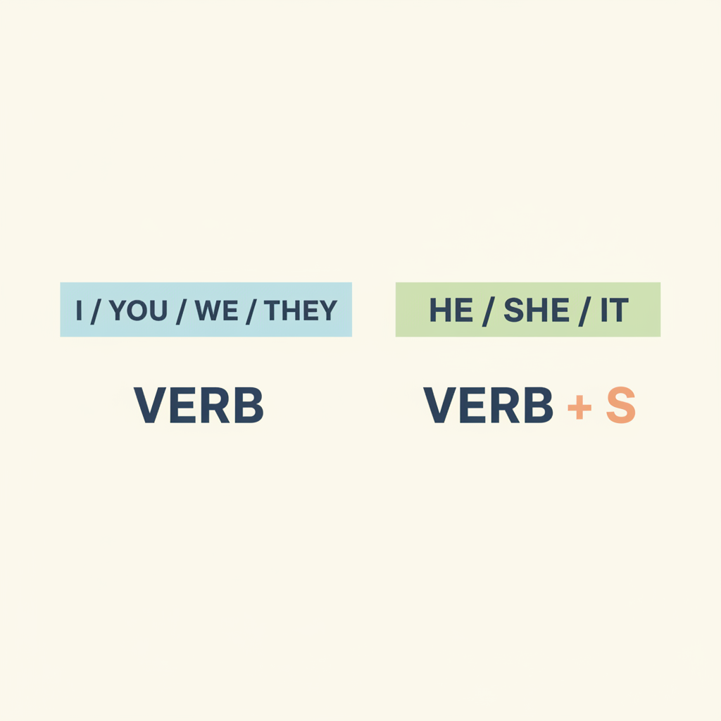 Diagram showing subject-verb agreement in the simple present tense