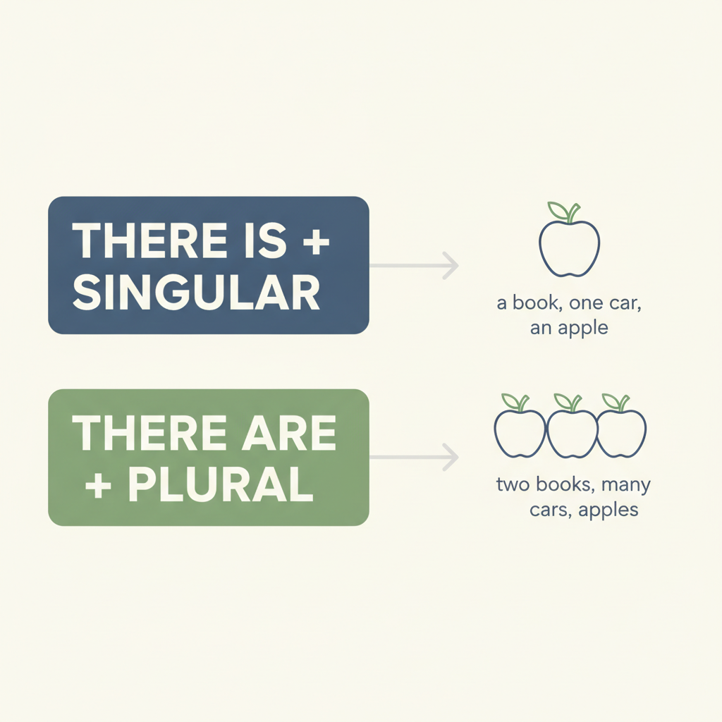 Diagram showing there is with singular nouns and there are with plural nouns