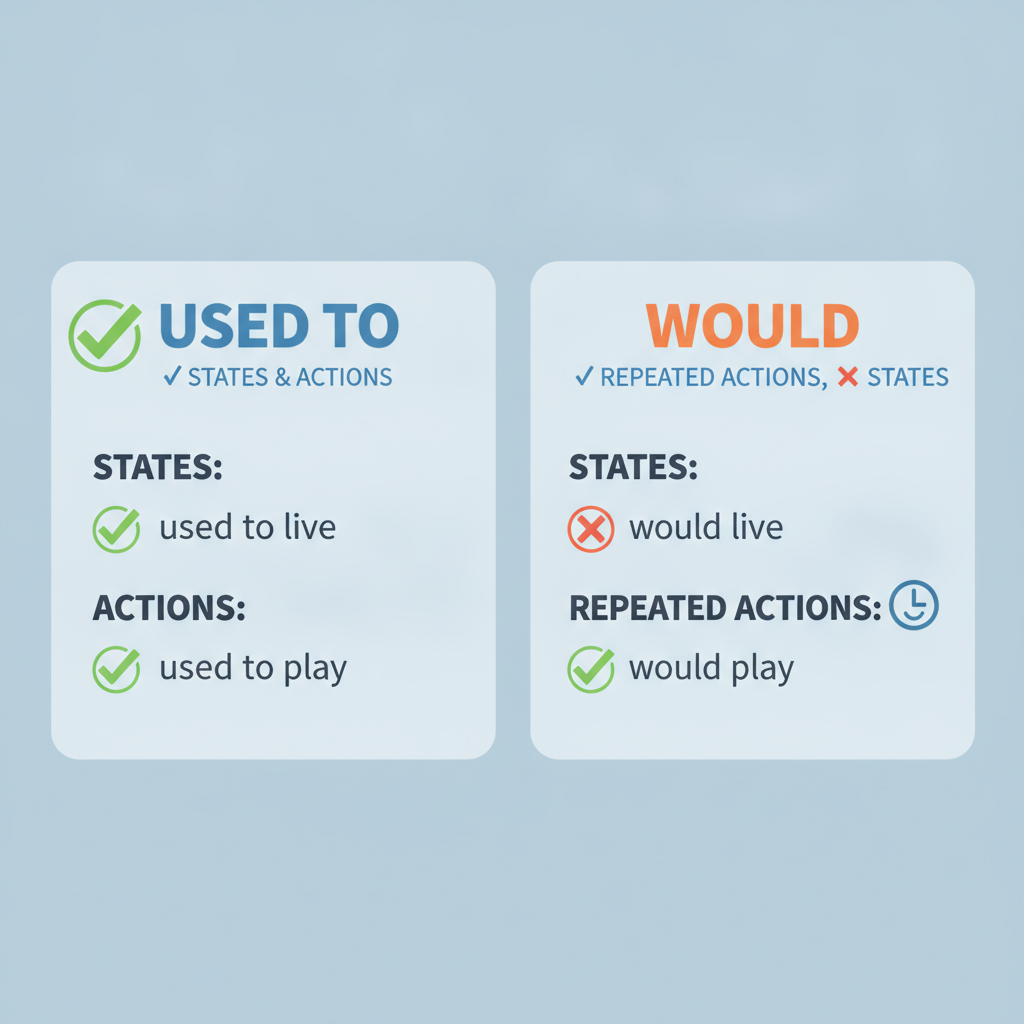 Comparison diagram of used to and would for past habits